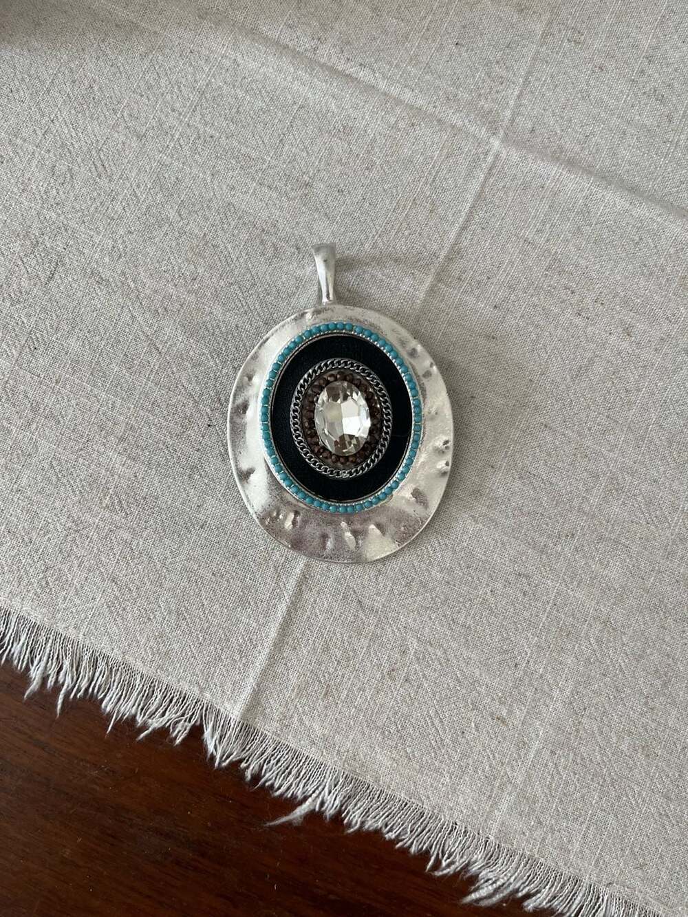 RMN Roman Vintage Silver Tone Pendant with Faux Turquoise
